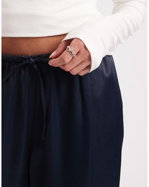 ASOS Blue Satin Wide Leg Pull On Trouser