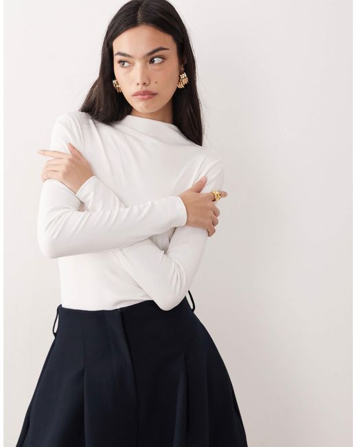 Nobody's Child White Ribbed Grown On Neck Long Sleeved Top