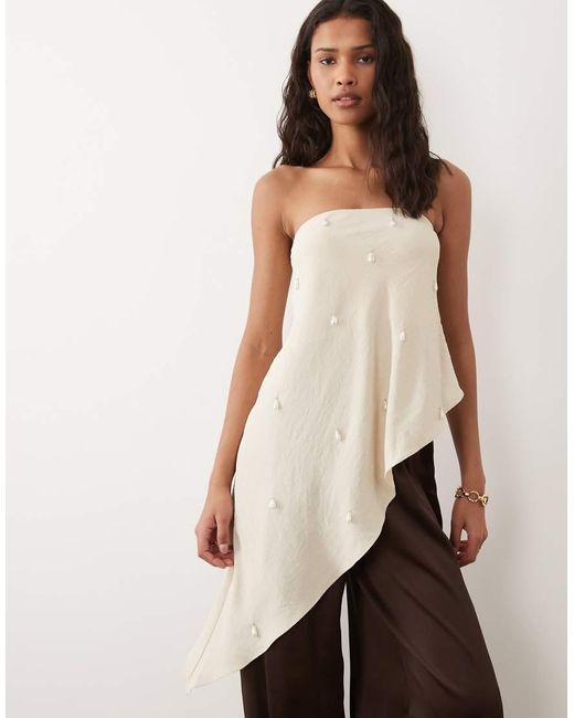 Six Stories Natural Embellished Bandeau Asymmetric Hem Top Co-ord