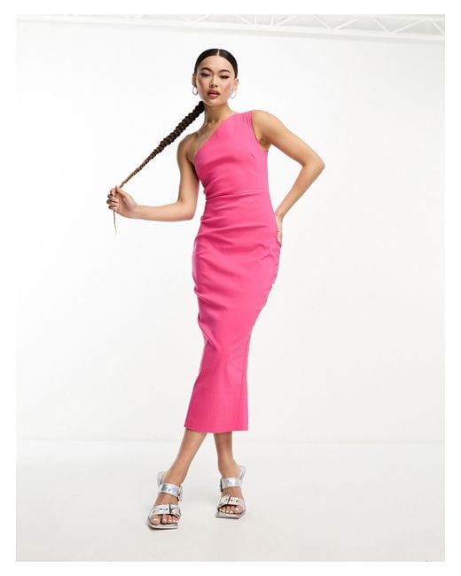 Robe mi-longue moulante asymétrique - magenta Vesper en coloris Pink