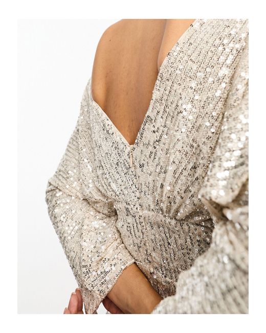 TFNC London White Sequin Kimono Sleeve Maxi Dress