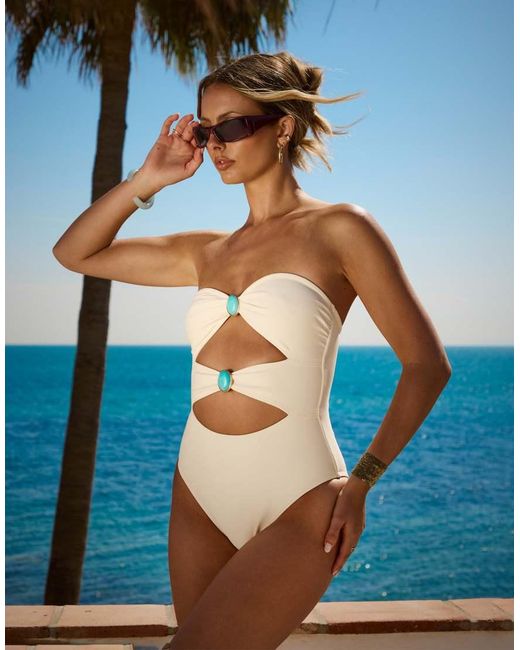 South Beach Blue X Sasha Corte-t Cutout Swimsuit With Stone Detail