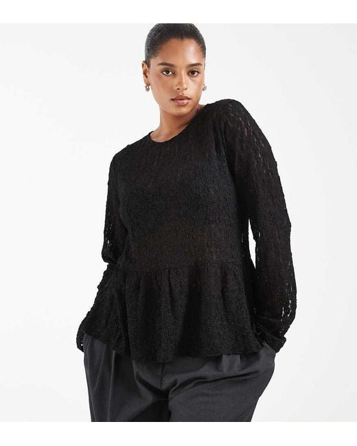 Vero Moda Black Long Sleeve Textured Peplum Top