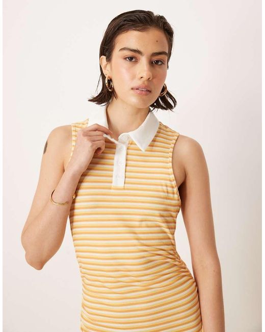 ASOS Natural Sleeveless Polo Ruched Waist Midi Dress