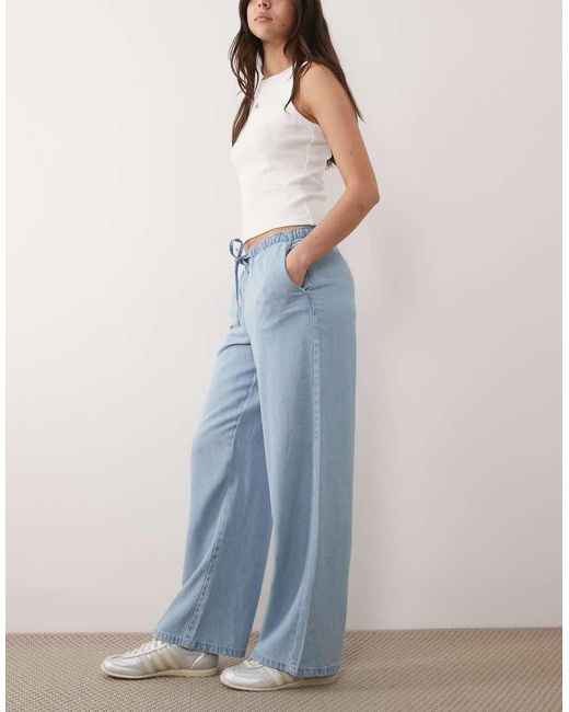 Jdy Blue Mira Mid Waist Wide Leg Pull On Jean