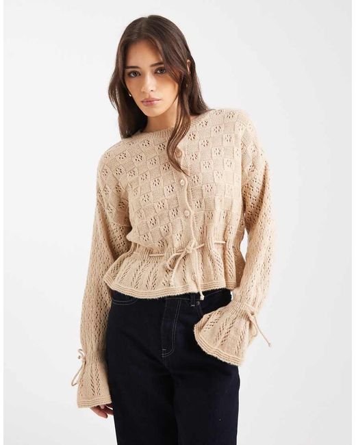 Miss Selfridge Natural Knitted Tie Waist Frill Cardigan
