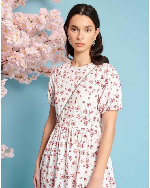 Sister Jane White Heart And Flower Embroidered Midaxi Dress