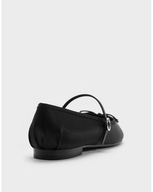 Charles & Keith White Emiko Satin Bow Mary Jane Flats