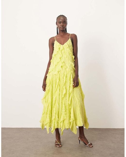 ARRANGE Getextureerde Cami Midi-Jurk Met Ruches in het Yellow
