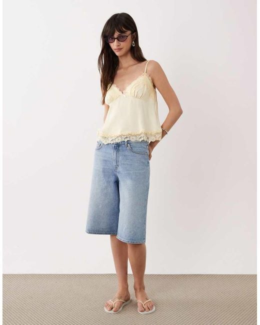 Miss Selfridge Blue Satin And Lace Cami Top