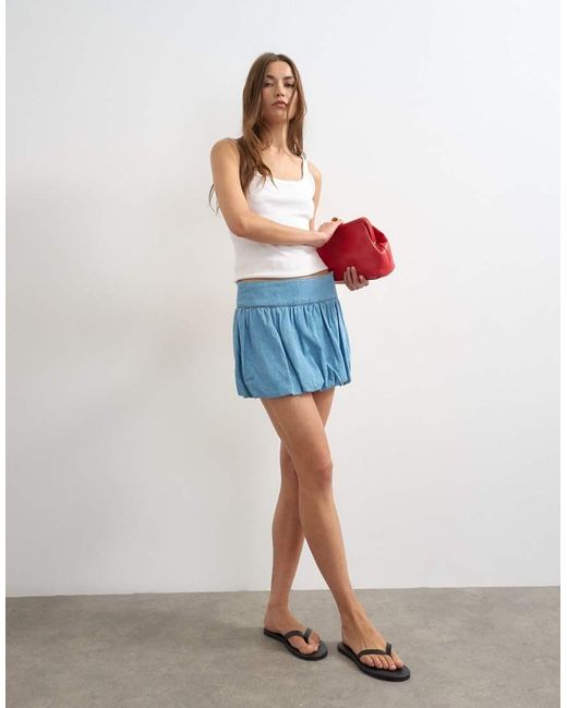 TOPSHOP Blue Denim Bubble Hem Mini Skirt