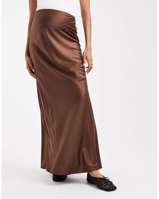 ASOS Brown Asos Design Maternity Satin Bias Midi Skirt