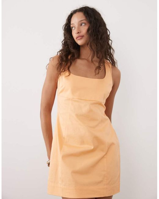 ASOS Natural Square Neck Structured Cotton Mini Sundress