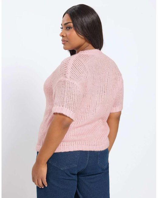 Yours Clothing Pink Short Sleeve Knitted Cardigan