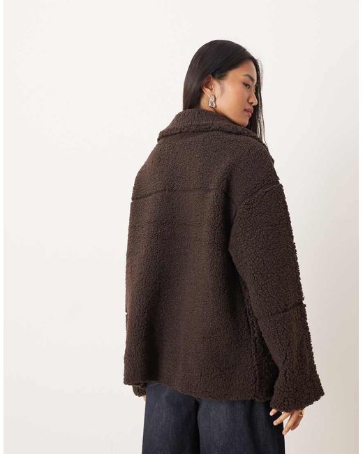 Gina Tricot Brown Pile Zip Up Shacket Jacket