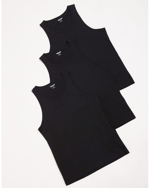 Jack & Jones Black 3 Pack Basic Vests for men