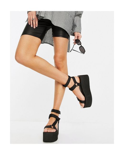 ASOS Tia Chunky Sporty Flatform Sandals in Black - Lyst