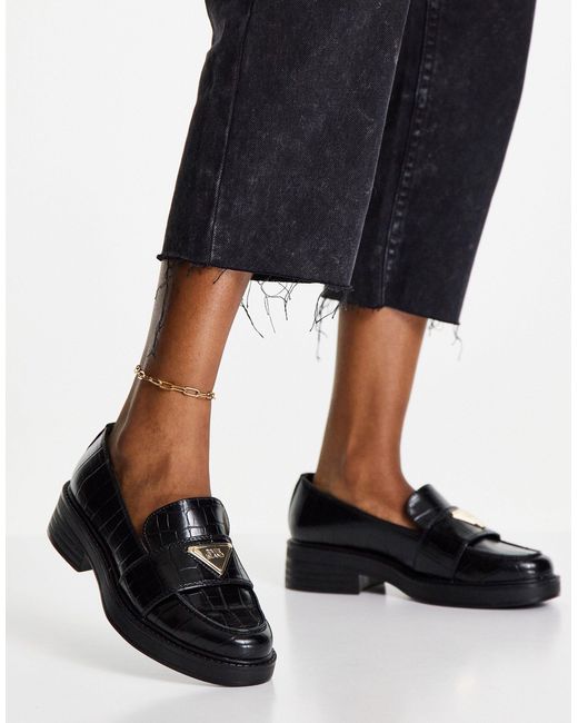 River Island Black Branded Chunky Croc Loafer Shoes