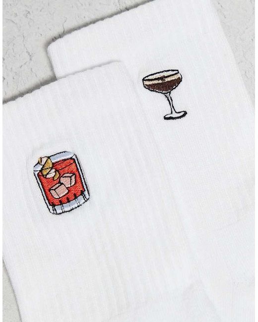 Confezione Da 2 Paia Di Calzini Bianchi Con Cocktail Ricamati di ASOS in White da Uomo