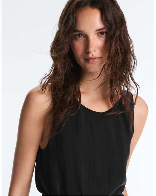 Oysho Black 100% Cupro Sleeveless Top With Scarf