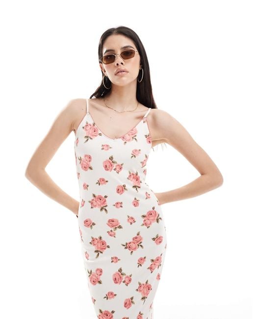 Y.A.S White Y.a.s Slinky Rib Cami Maxi Dress With V Neck