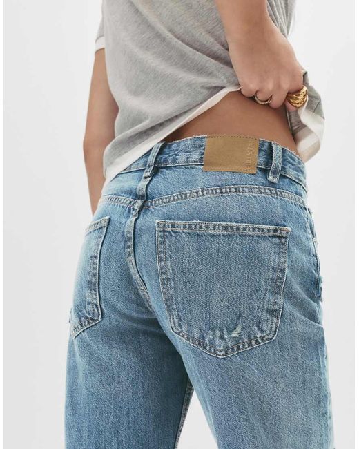 Pull&Bear Blue Mid-waist Straight-leg Jeans