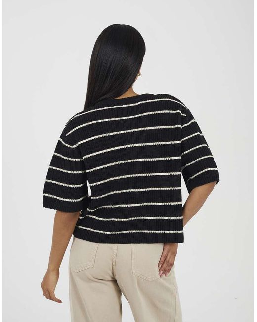 Brave Soul Black Striped Short Sleeve Fisherman Knit Cardigan