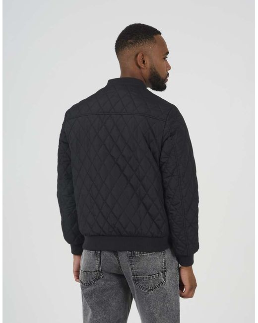 Brave Soul Blue Diamond Quilted Bomber Jacket for men