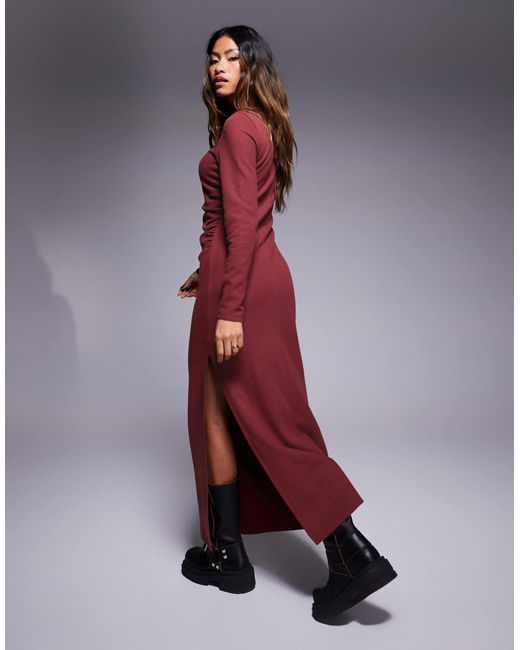 ASOS Red Supersoft Long Sleeve Ruched Side Maxi Dress