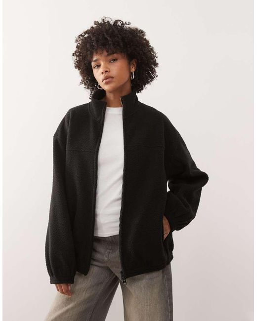 Weekday Black Oversized Borg Zip Fleece
