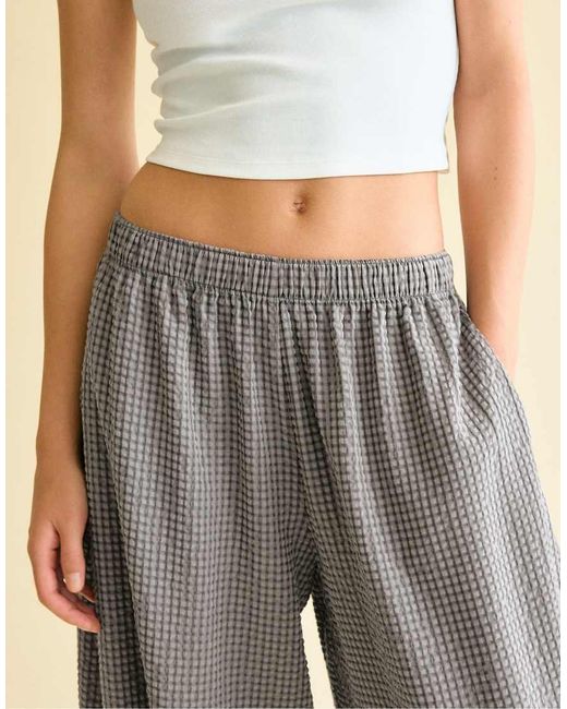 Stradivarius Gray Check Voluminous Trousers