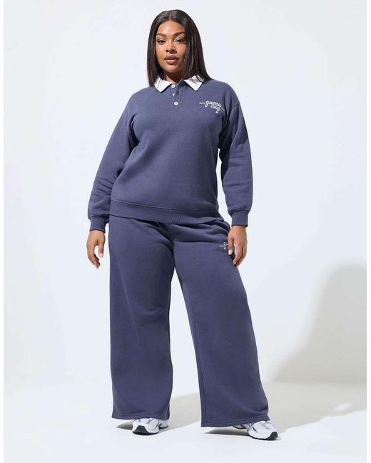 Yours Clothing Blue Embroidered Rugby Sweatshirt