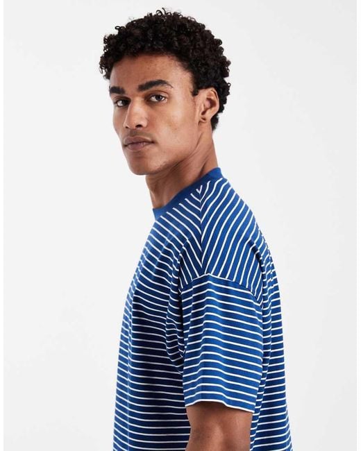 New Look Blue Stripe Boxy T-shirt for men
