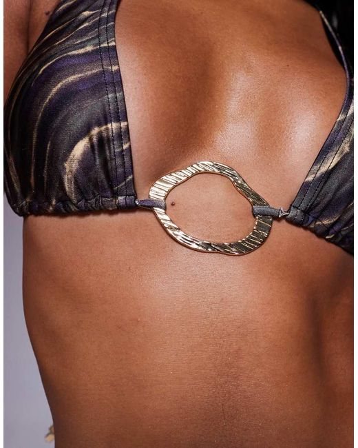 South Beach Brown Abstract Print Ring Bikini Top