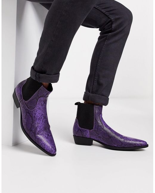 ASOS Purple Cuban Heel Western Boots for men