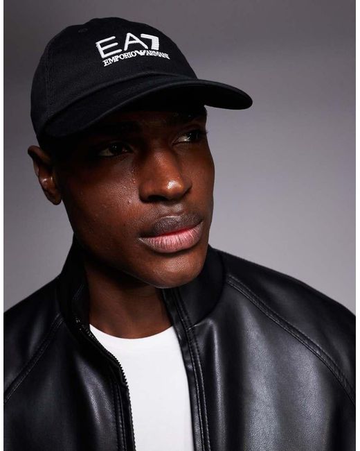 EA7 Black Armani Logo Baseball Cap for men