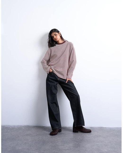 TOPSHOP Purple Stripe Premium Interlock Long Sleeve Skater Tee