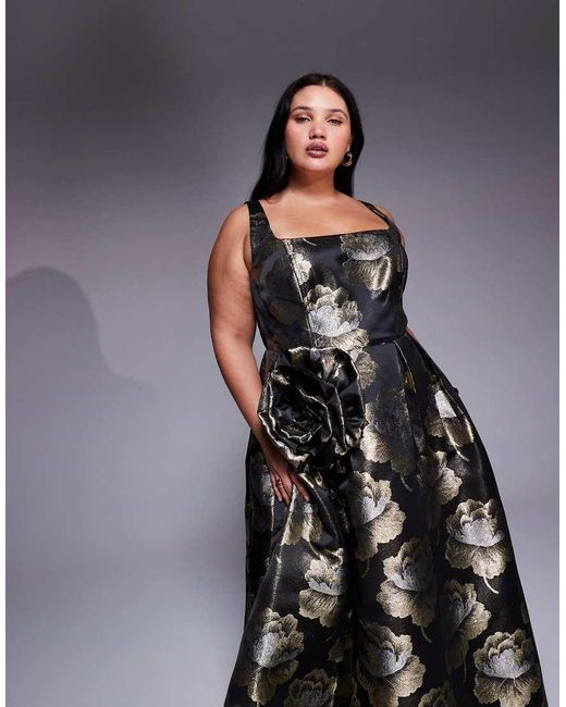 ASOS Multicolor Curve Jacquard 3d Floral Maxi Dress