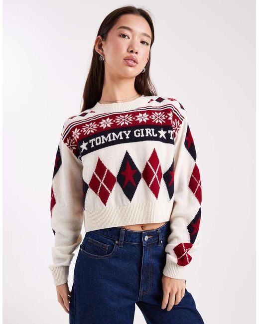 Tommy Hilfiger Red Tommy Girl Fair Isle Jumper