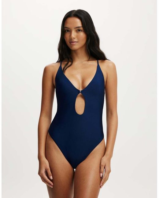 Cotton On Blue Keyhole Strappy One Piece Brazilian