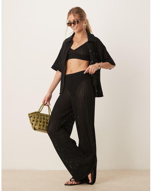 Pantalones Negros De Corte Palazzo De Pointelle De (Parte De Un Conjunto) ASOS de color Natural