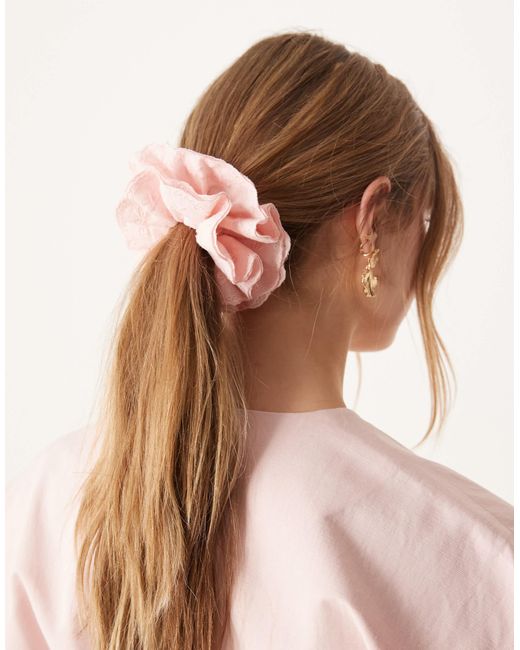 ASOS Natural Scrunchie With Frill And Bow Detail