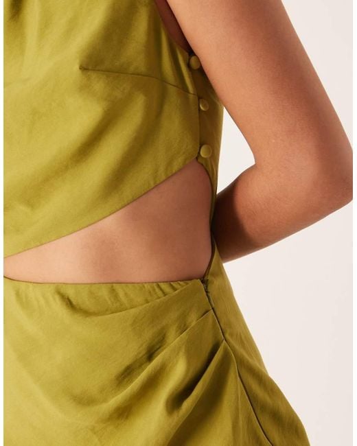 ASOS Green High Neck One Shoulder Maxi Dress With Batwing Sleeve And Cut Out