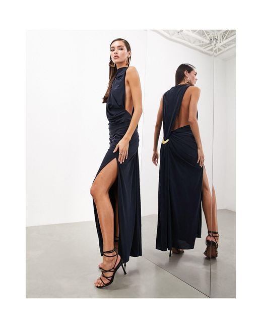 ASOS Sleeveless Drape Detail Maxi Dress With Plate Trim in Black Lyst Australia