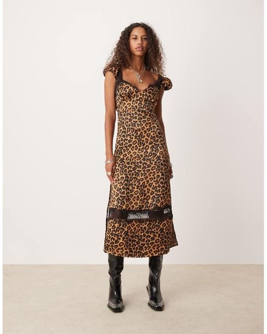 Free People Natural Leopard Print Lace Edge Midi Dress
