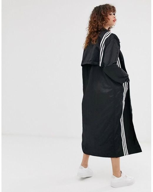 adidas Originals Tlrd Three Stripe Duster Coat in Black | Lyst