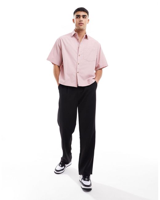 ASOS Pink Short Sleeve Boxy Oversized Cropped Shirt for men