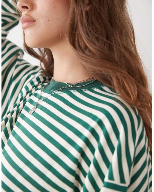 Lioness Green Bloom Cotton Blend Long Sleeve Crew Neck Boxy T-shirt
