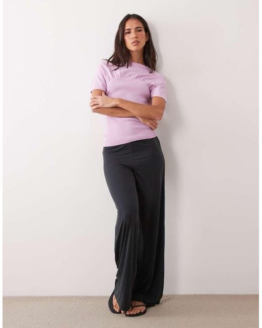ASOS Purple Ruched Detail Fine Knit Short Sleeve Top