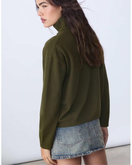 Stradivarius Green – hochgeschlossener basic-pullover